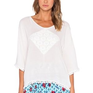 MINKPINK White Pom Pom Blouse, Open Back